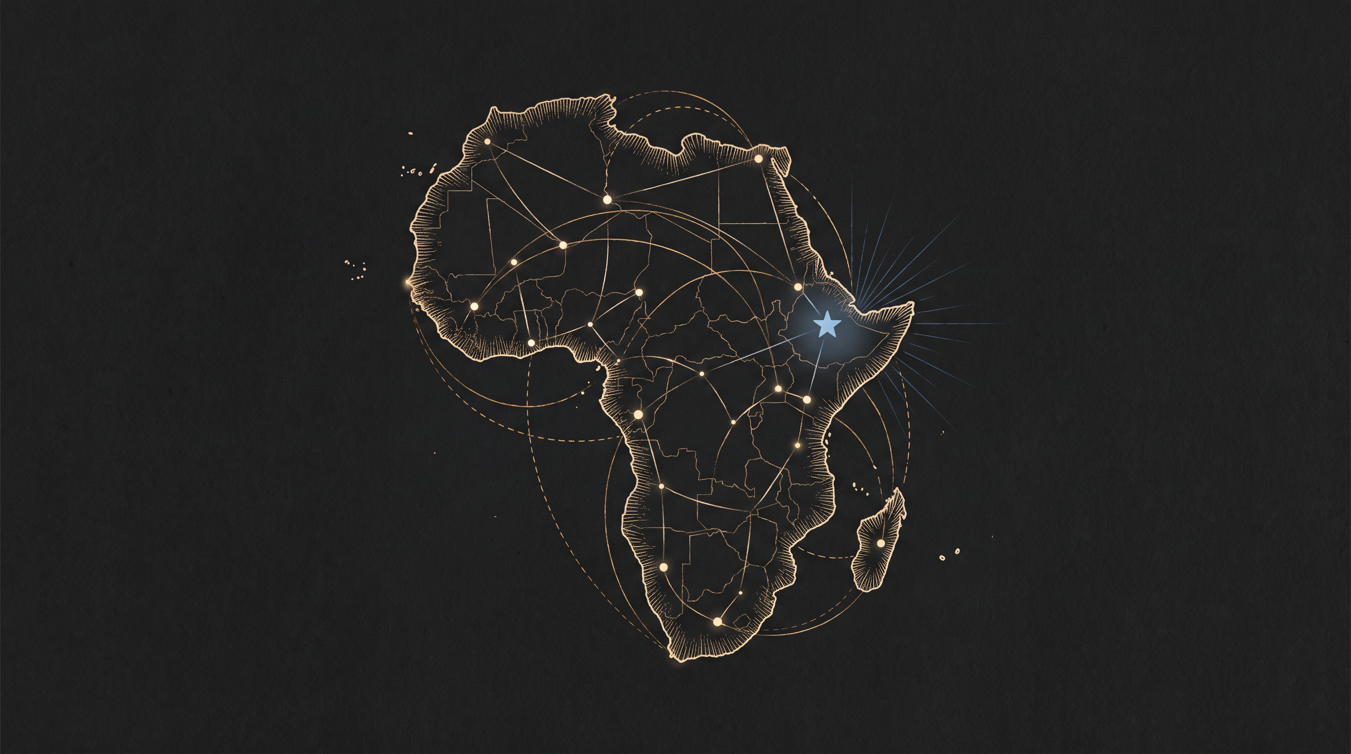Illustrated map of Africa with connecting lines symbolizing unity between the Somali diaspora and the Motherland